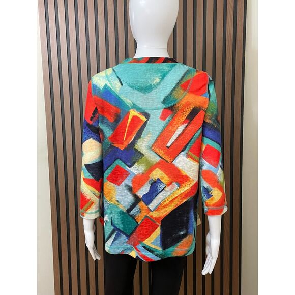 Ali Miles Women's PM Orange Blouse Polyester Tunic Abstract Artsy Boxy Oversized - Picture 2 of 7